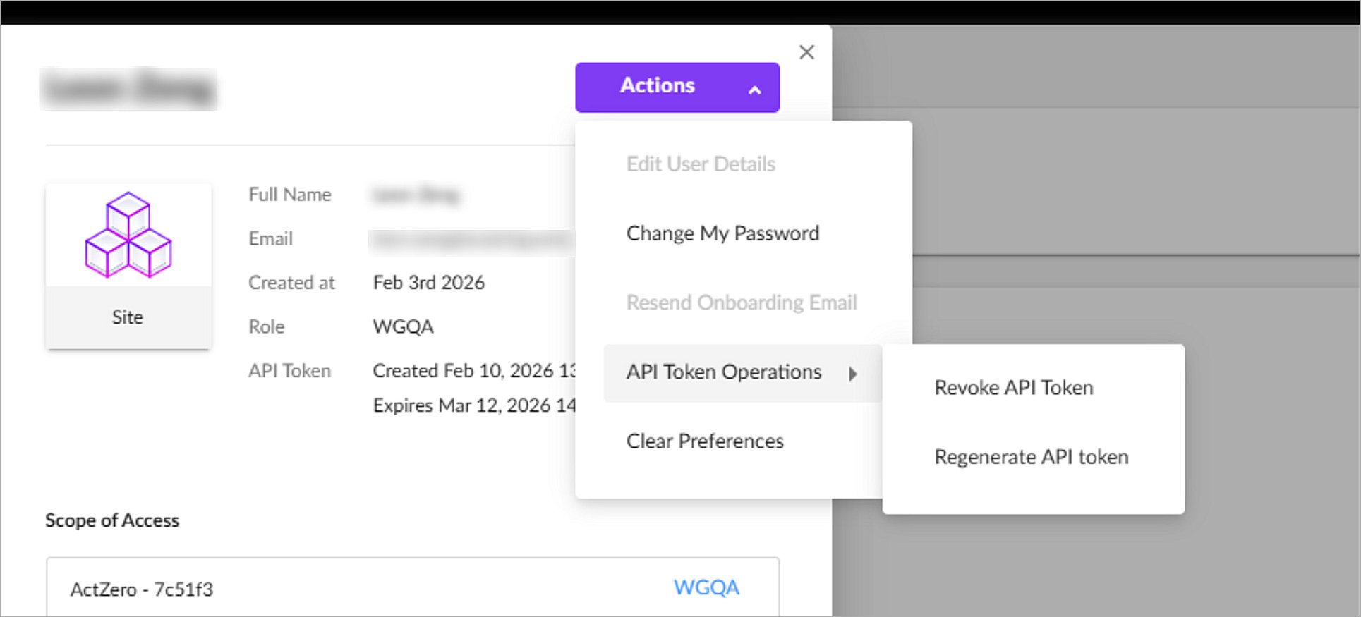 Screenshot of Create API Access Token